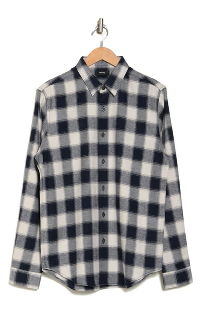 Shop Theory Rammy Flannel Cotton Button-up Shirt In Eclipse/ Plush