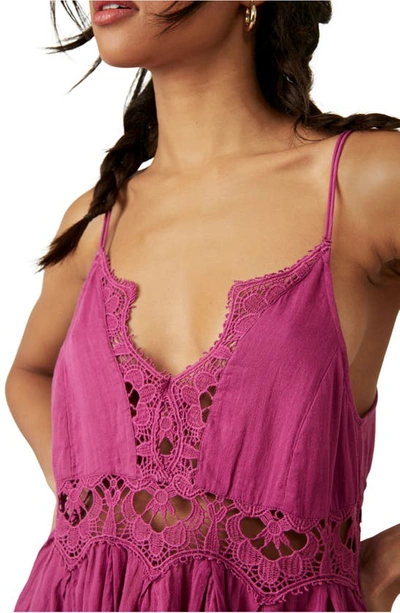 Free People Ilektra Lace Inset Cotton Chemise In Dahlia Mauve