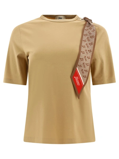 Shop Herno T-shirt With Silk Scarf In Beige