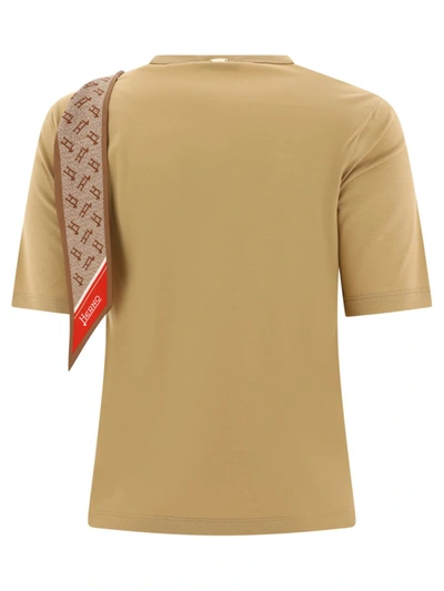Shop Herno T-shirt With Silk Scarf In Beige