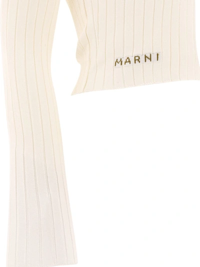 Shop Marni Ribbed Cardigan In White