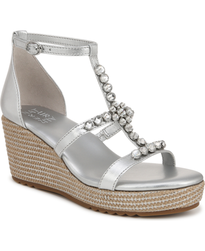 Shop Naturalizer Serena Wedge Sandals In Silver Faux Leather