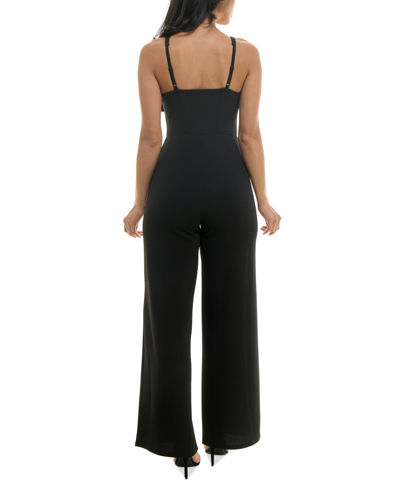 Shop Almost Famous Crave Fame Juniors' Strappy Sweetheart-neck Jumpsuit In Black