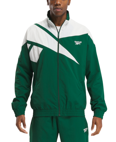 Shop Reebok Men's Classics Vector Regular-fit Logo Colorblocked Full-zip Track Jacket In Green,chalk