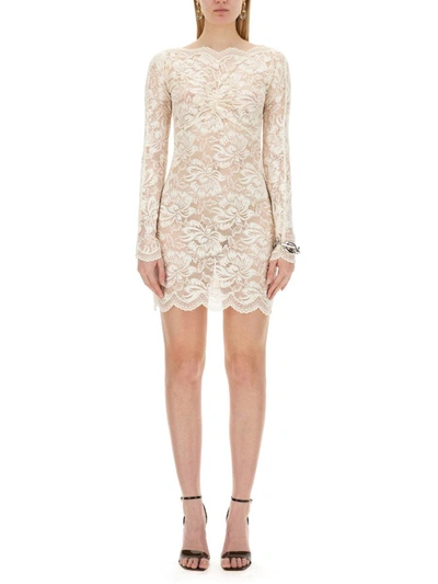 Shop Rabanne Lace Mini Dress In Ivory