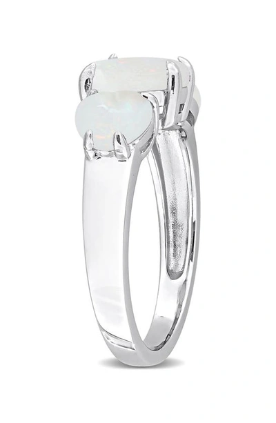 Delmar Sterling Silver Heart-shape Opal 3-stone Ring In Silver