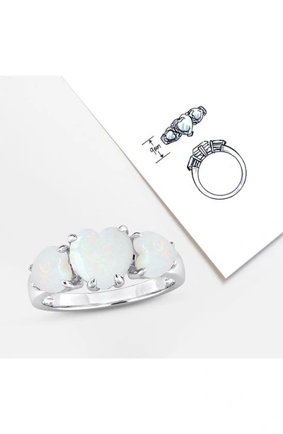 Delmar Sterling Silver Heart-shape Opal 3-stone Ring In Silver