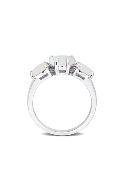 Delmar Sterling Silver Heart-shape Opal 3-stone Ring In Silver