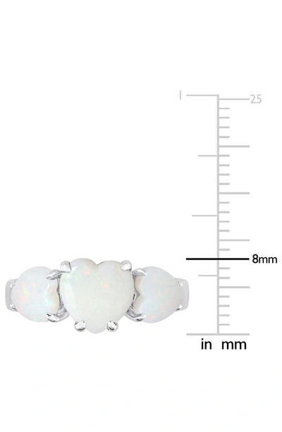 Delmar Sterling Silver Heart-shape Opal 3-stone Ring In Silver