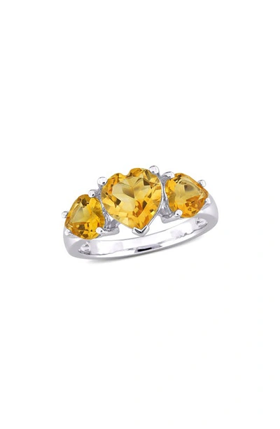 Shop Delmar Sterling Silver Heart-shape Citrine 3-stone Ring In Yellow