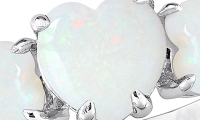 Delmar Sterling Silver Heart-shape Opal 3-stone Ring In Silver