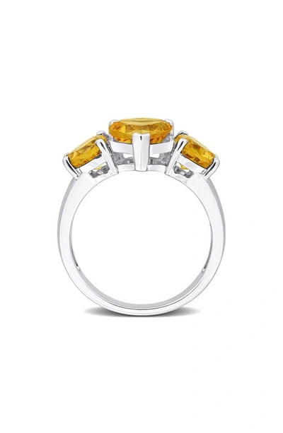Shop Delmar Sterling Silver Heart-shape Citrine 3-stone Ring In Yellow