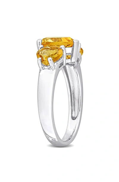 Shop Delmar Sterling Silver Heart-shape Citrine 3-stone Ring In Yellow