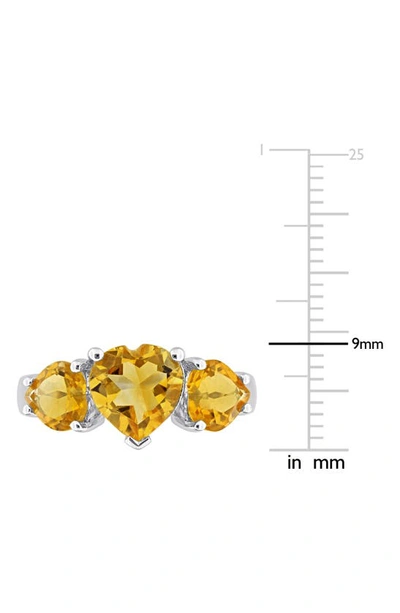Shop Delmar Sterling Silver Heart-shape Citrine 3-stone Ring In Yellow