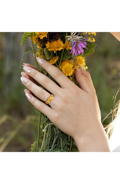 Shop Delmar Sterling Silver Heart-shape Citrine 3-stone Ring In Yellow