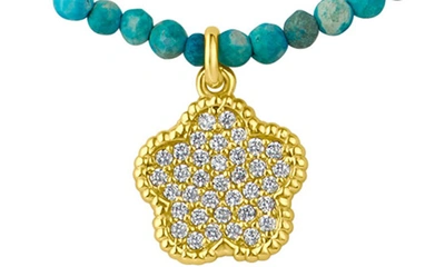 Shop Cz By Kenneth Jay Lane Cz Pavé Clover Glass Bead Necklace In Turquoise/ Gold