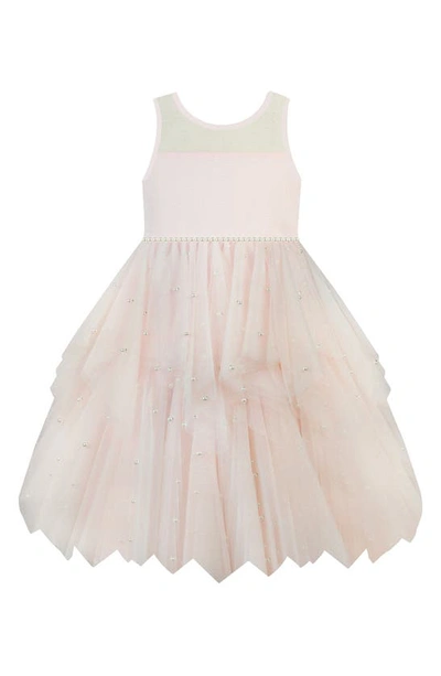 Shop American Princess Kids' Imitation Pearl Netting Sleeveless Dress In Blush