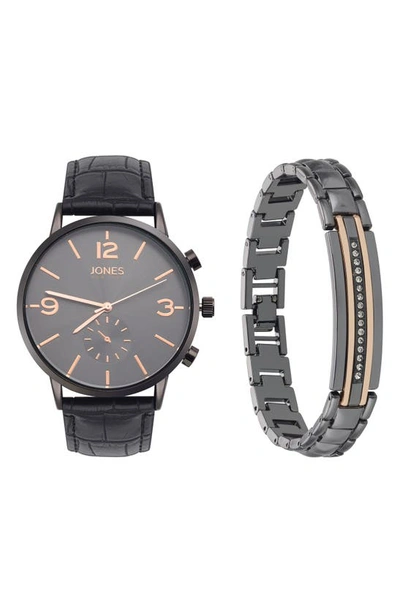 Shop I Touch Three-hand Quartz Bracelet Watch & Id Bracelet Set In Black