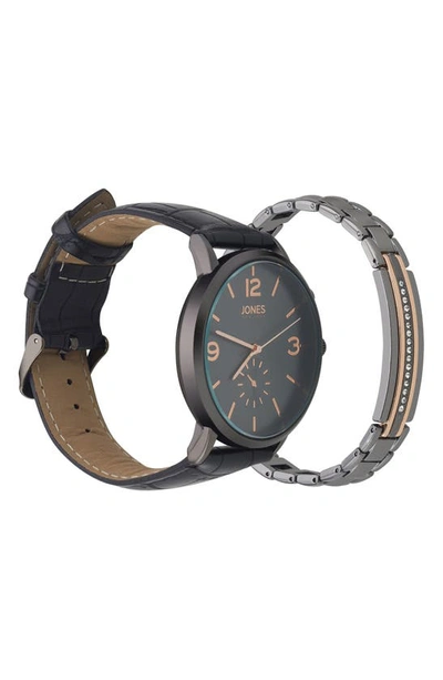 Shop I Touch Three-hand Quartz Bracelet Watch & Id Bracelet Set In Black
