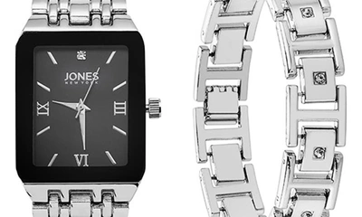 I Touch Jones New York Three-hand Quartz Mesh Strap Watch & Id Bracelet Set In Silver