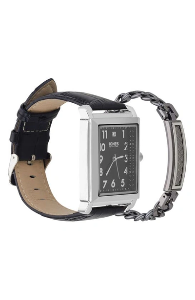 Shop I Touch Diamond Accent Three-hand Quartz Watch & Id Bracelet Set In Black