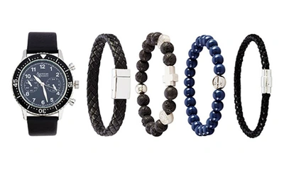 Shop I Touch Three Hand Quartz Watch & Bracelet Set In Black