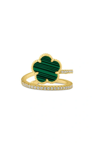 Shop Cz By Kenneth Jay Lane Cz Pavé Clover Wrap Ring In Green/ Gold