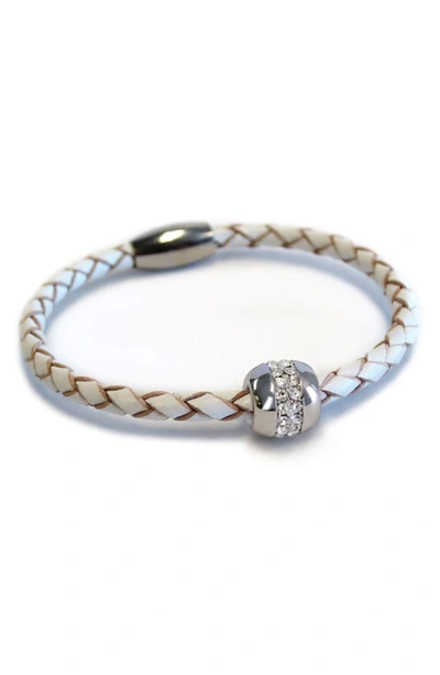 Shop Liza Schwartz Good Karma Cz Pavé Leather Bracelet In Silver/ White
