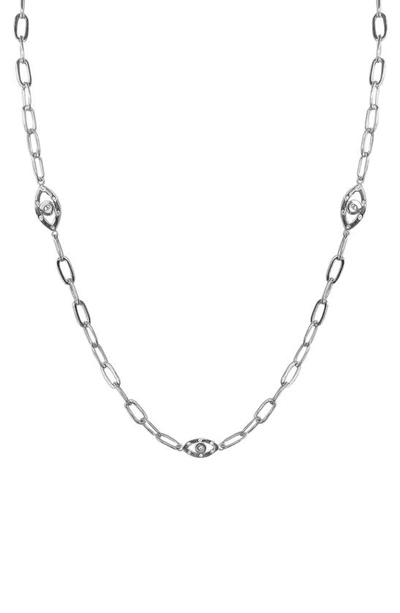 Shop Liza Schwartz Grand Evil Eye Cz Station Chain Necklace In Silver
