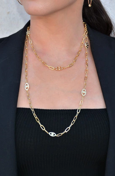 Shop Liza Schwartz Grand Evil Eye Cz Station Chain Necklace In Gold