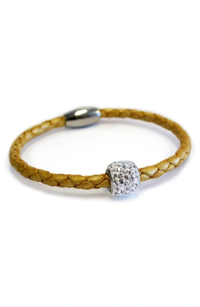 Shop Liza Schwartz Bedazzle Crystal Charm Braided Leather Bracelet In Yellow Gold