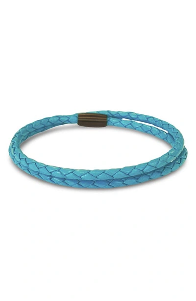 Shop Liza Schwartz Mens' Braided Leather Wrap Bracelet In Turquoise