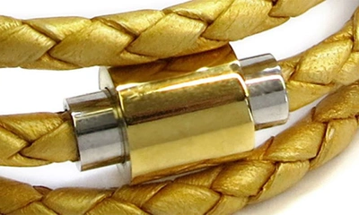 Shop Liza Schwartz Two-tone Braided Leather Wrap Bracelet In Yellow Gold
