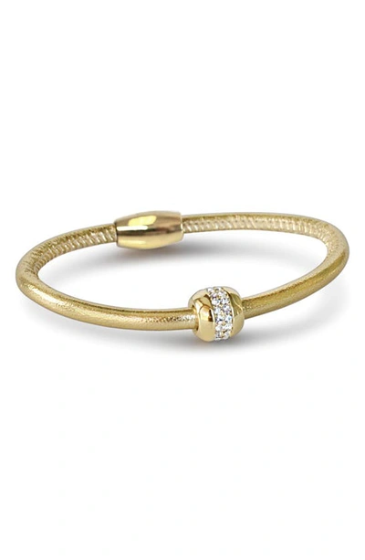 Shop Liza Schwartz Good Karma Cz Pavé Leather Bracelet In Gold
