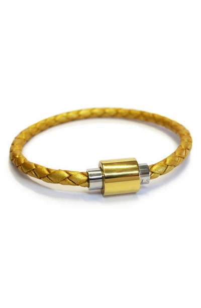 Shop Liza Schwartz Two-tone Stainless Steel Leather Bracelet In Yellow Gold