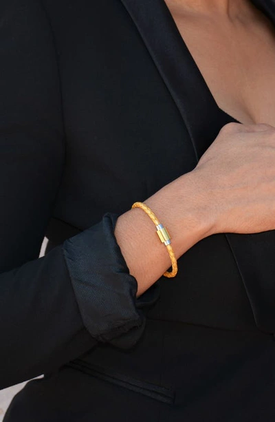 Shop Liza Schwartz Two-tone Stainless Steel Leather Bracelet In Yellow Gold