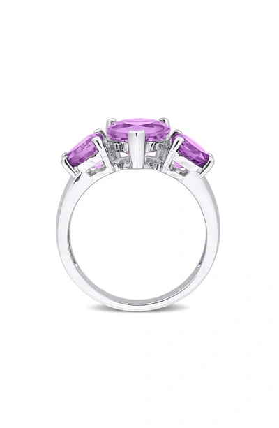 Shop Delmar Sterling Silver Heart-shape Amethyst 3-stone Ring In Purple