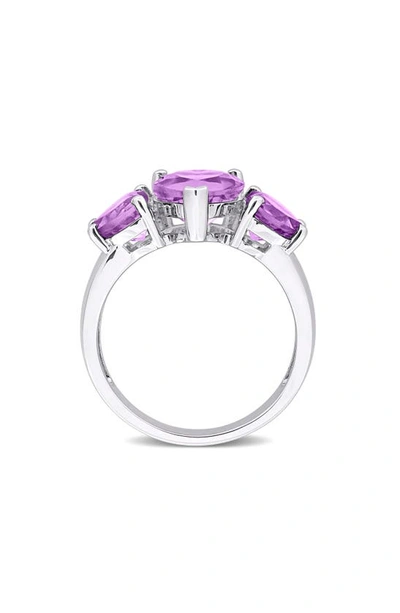 Delmar Sterling Silver Heart-shape Amethyst 3-stone Ring In Purple