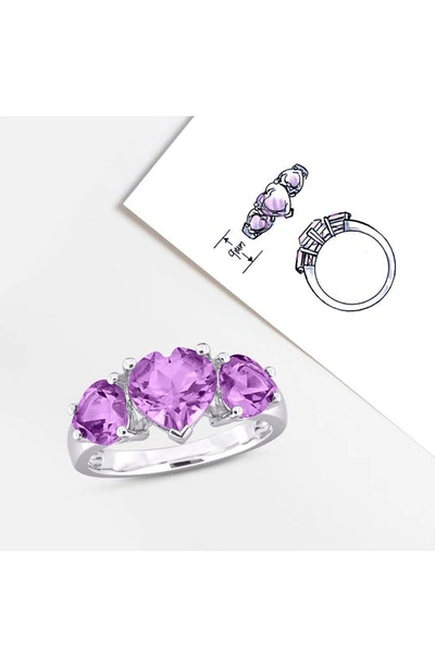 Delmar Sterling Silver Heart-shape Amethyst 3-stone Ring In Purple