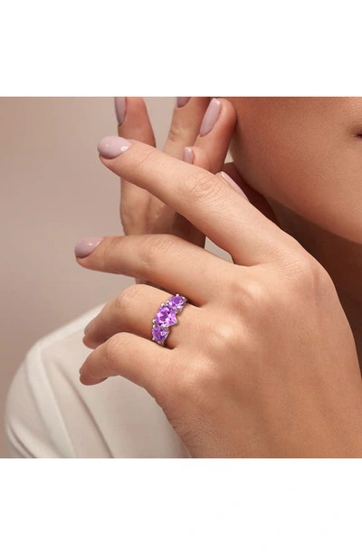 Delmar Sterling Silver Heart-shape Amethyst 3-stone Ring In Purple