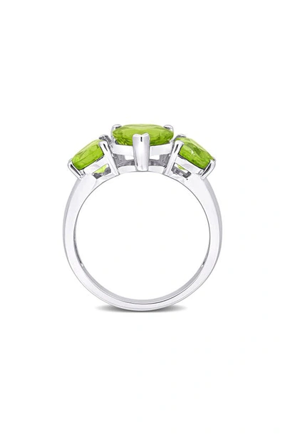 Delmar Sterling Silver Heart Cut Trio Peridot Ring In Green