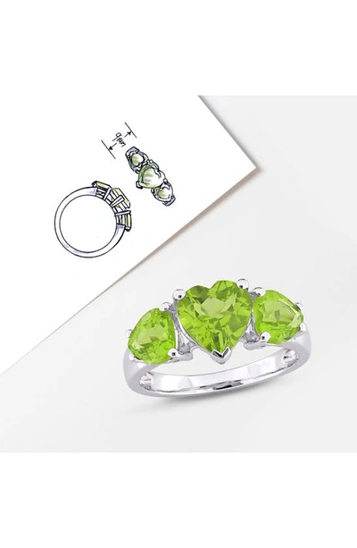 Delmar Sterling Silver Heart Cut Trio Peridot Ring In Green