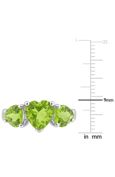 Delmar Sterling Silver Heart Cut Trio Peridot Ring In Green