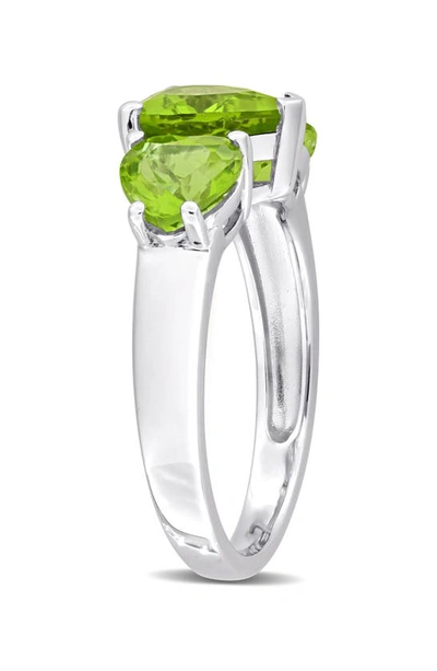 Delmar Sterling Silver Heart Cut Trio Peridot Ring In Green
