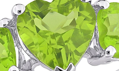 Delmar Sterling Silver Heart Cut Trio Peridot Ring In Green