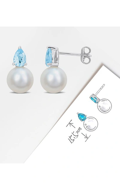 Shop Delmar Blue Topaz & Freshwater Pearl Stud Earrings