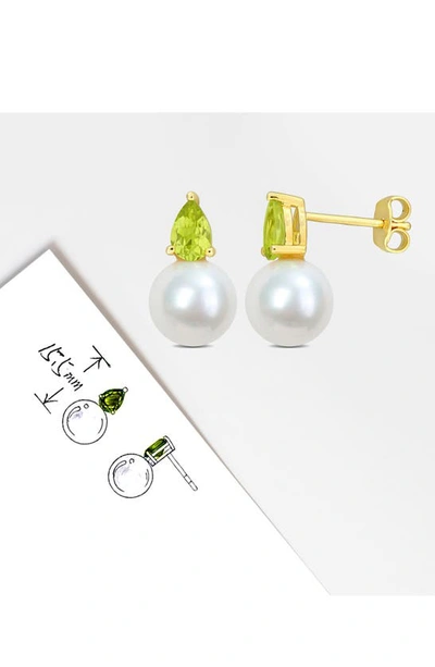 Delmar Peridot & Freshwater Pearl Stud Earrings In Green