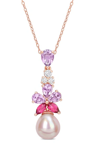Delmar Cultured Freshwater Pearl & Pink Stone Pendant Necklace In Pink Multi