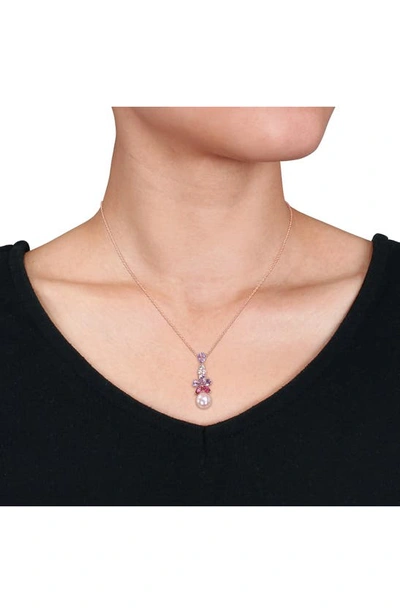 Shop Delmar Cultured Freshwater Pearl & Pink Stone Pendant Necklace In Pink Multi