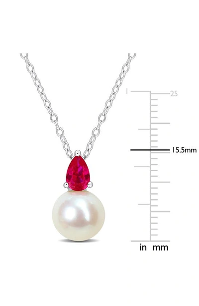 Delmar Lab Created Ruby & Freshwater Pearl Pendant Necklace In Red